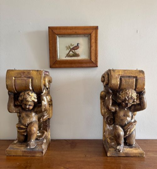A Pair of 19th Century Gilt Wood Wall Brackets.