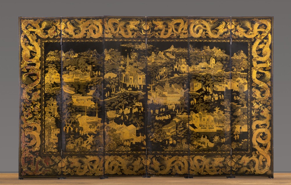 A mid 19th Century Chinese Export lacquer screen.