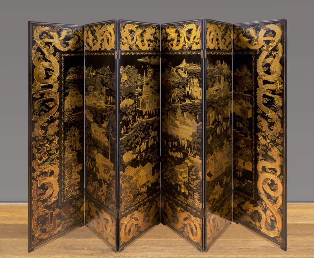 A mid 19th Century Chinese Export lacquer screen. View II