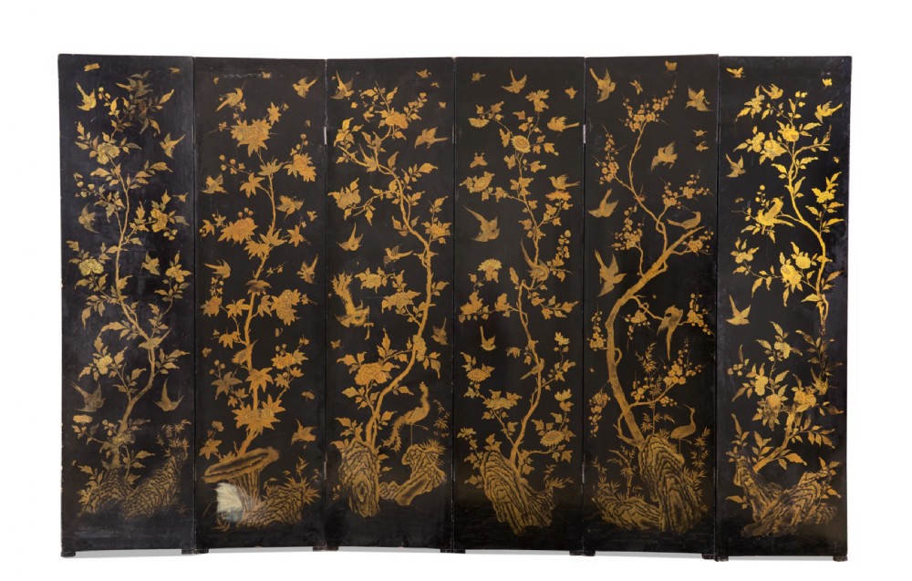 A mid 19th Century Chinese Export lacquer screen. View III