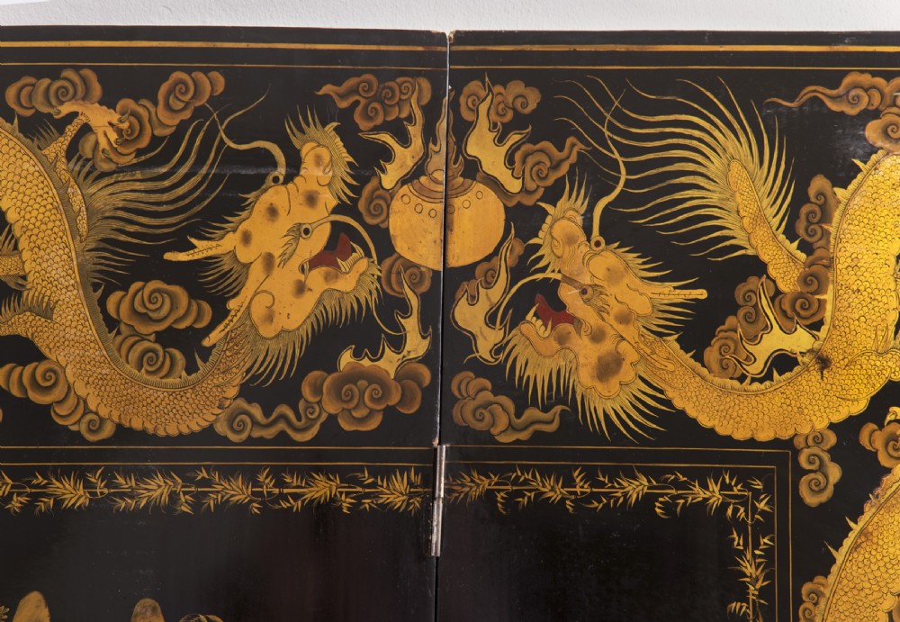 A mid 19th Century Chinese Export lacquer screen. View IV