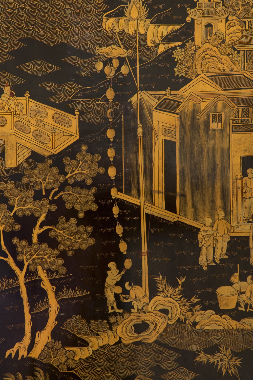 A mid 19th Century Chinese Export lacquer screen. View VI