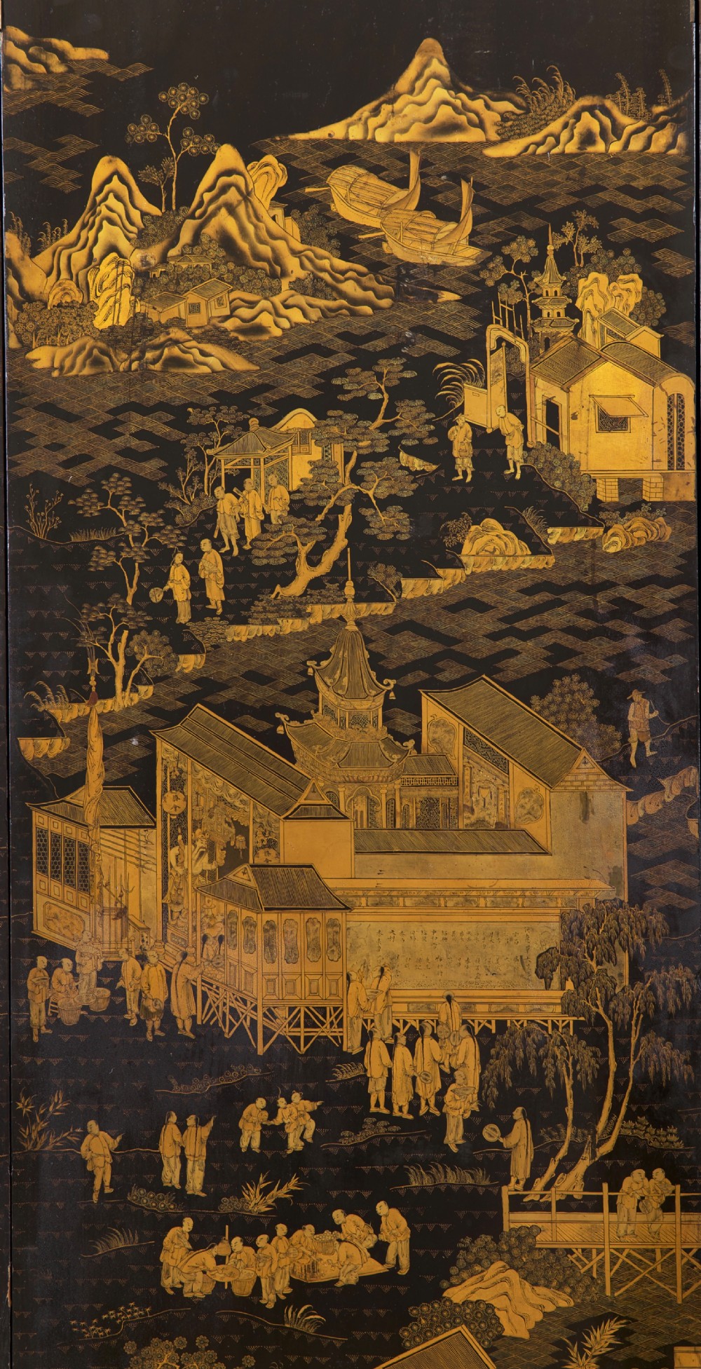 A mid 19th Century Chinese Export lacquer screen. View VII
