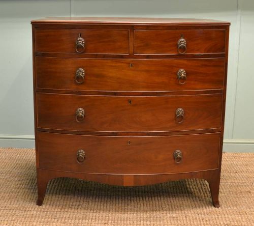 Regency Neoclassical Bow Fronted Mahogany Antique Chest of Drawers.