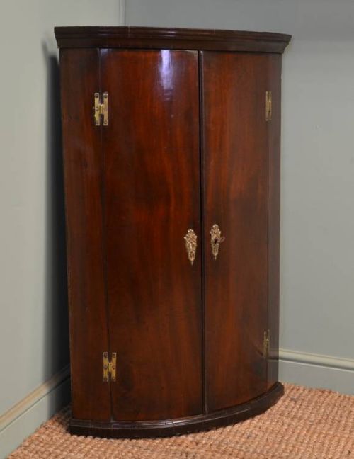 Georgian Bow Fronted Mahogany Antique Corner Cupboard.