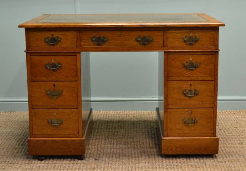 Golden Oak, Superb Quality, Victorian Antique Twin Pedestal Desk.