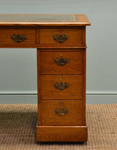 fig 1. Golden Oak, Superb Quality, Victorian Antique Twin Pedestal Desk.