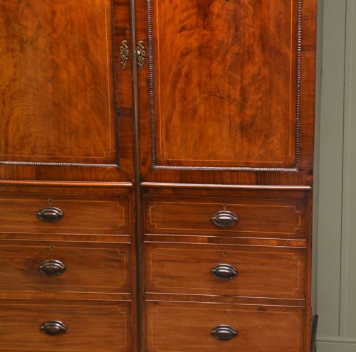 fig 1. Large, Georgian Mahogany, Antique Double Wardrobe.