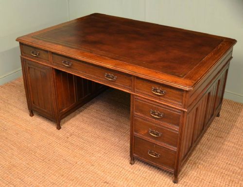 Large Victorian Oak Antique True Partners Desk.