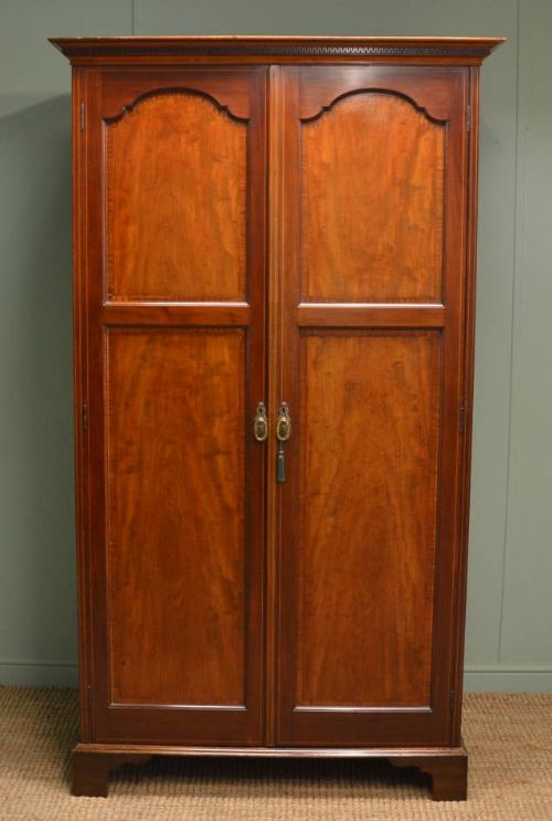 Victorian Mahogany Antique Double Wardrobe with Cross Banding Detail.