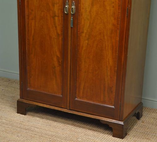 fig 1. Victorian Mahogany Antique Double Wardrobe with Cross Banding Detail.