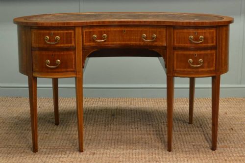 Quality Edwardian Inlaid Mahogany Antique Kidney Shaped Desk.