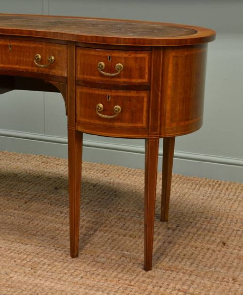 fig 1. Quality Edwardian Inlaid Mahogany Antique Kidney Shaped Desk.