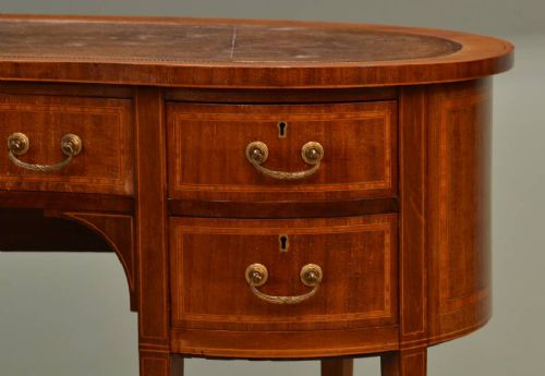 fig 2. Quality Edwardian Inlaid Mahogany Antique Kidney Shaped Desk.
