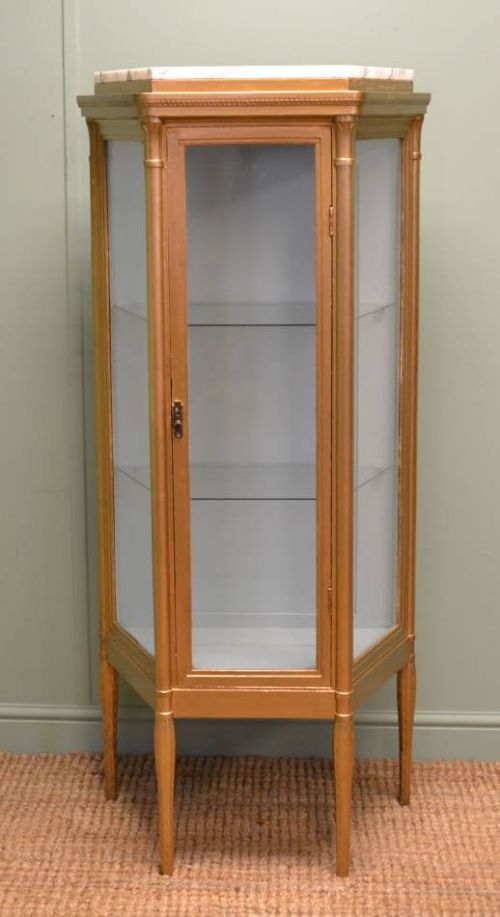 Edwardian Gilt Painted Antique Display Cabinet.