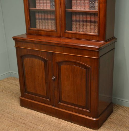 fig 1. Victorian Mahogany Glazed Antique Bookcase Above Fitted Cupboard.