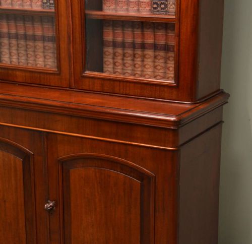 fig 2. Victorian Mahogany Glazed Antique Bookcase Above Fitted Cupboard.