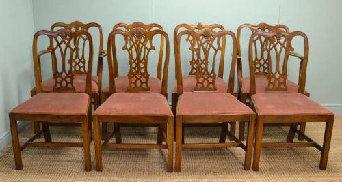 Set of Eight Antique Mahogany Chippendale Style Dining Chairs.