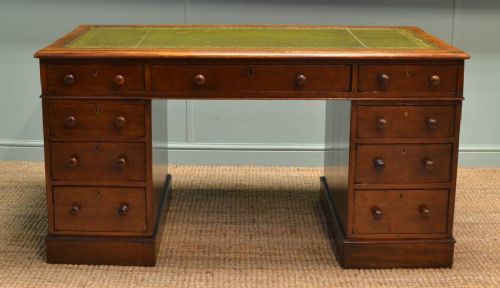 Victorian Mahogany Twin Pedestal Antique Desk.