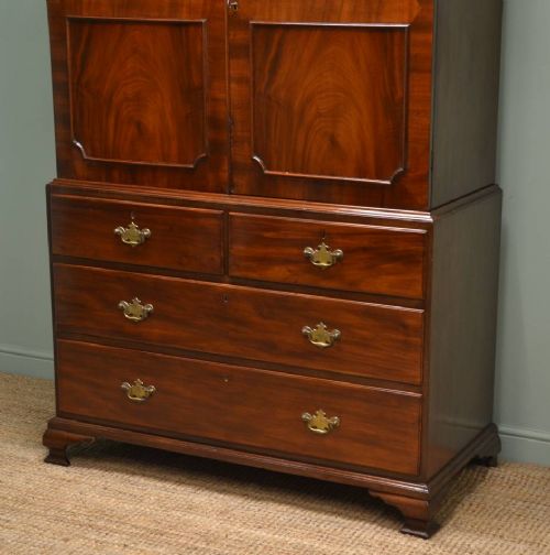 fig 1. Fine Quality Georgian Figured Mahogany Antique Linen Press.