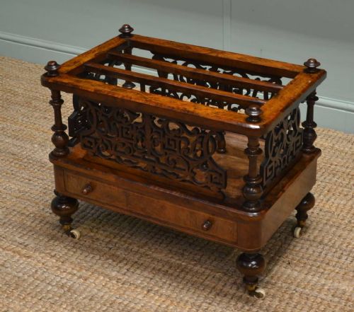 Superb Quality, Victorian, Figured Walnut, Antique Canterbury / Magazine Rack.