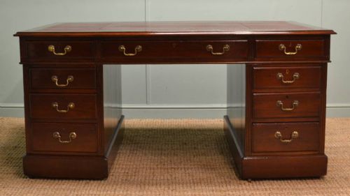 fig 1. Large Victorian Walnut Antique Pedestal Desk.