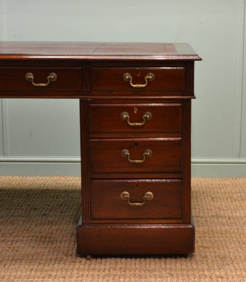 fig 2. Large Victorian Walnut Antique Pedestal Desk.