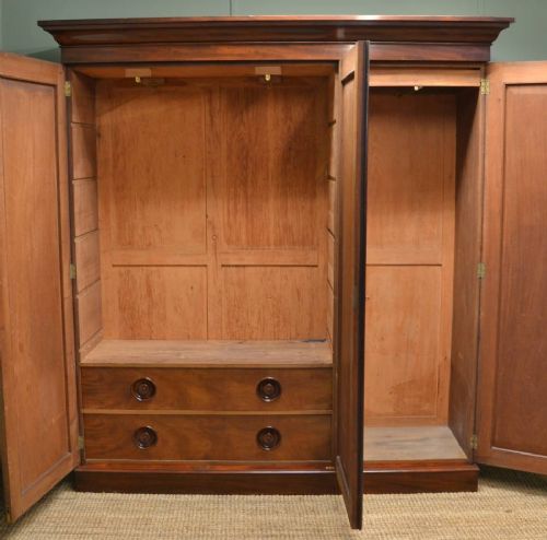 fig 1. Quality Victorian Antique Mahogany Triple Wardrobe.