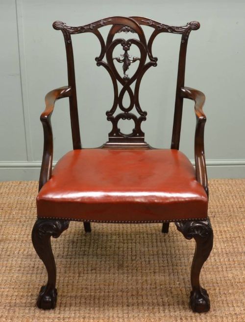 Quality Edwardian, Chippendale Style, Antique Walnut Carver Armchair.