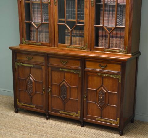 fig 1. Quality Walnut Antique Victorian Library Bookcase by Maple & Co.