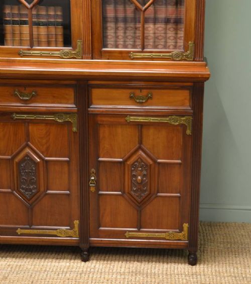 fig 2. Quality Walnut Antique Victorian Library Bookcase by Maple & Co.