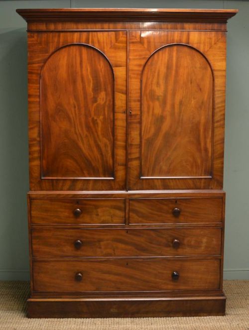 Large, Quality Mahogany, Victorian Antique Linen Press Stamped - W. Priest