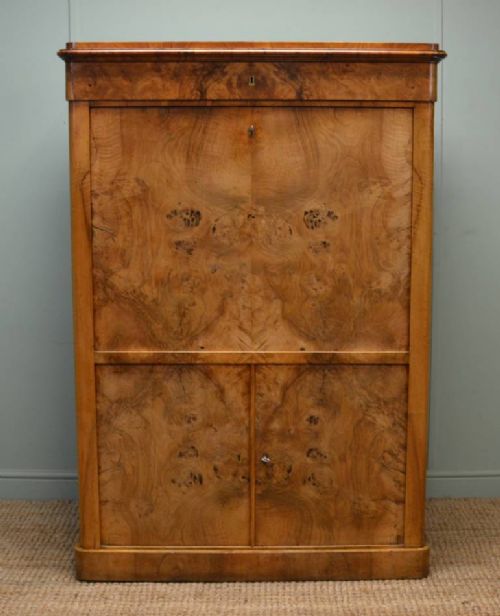 Unusual, Continental, Figured Walnut Antique Secretaire / Abattant.