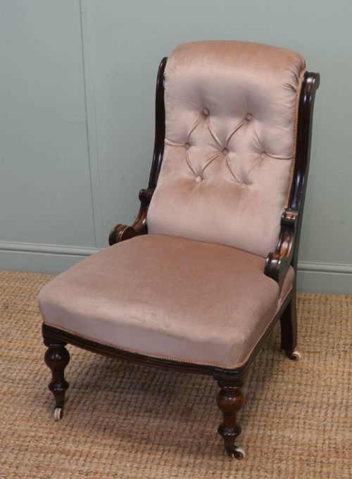 Victorian Upholstered Antique Mahogany Nursing Chair.