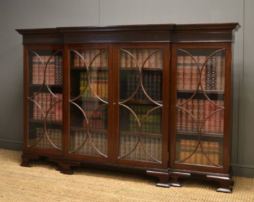 Edwardian Mahogany Break Fronted Glazed Antique Bookcase.