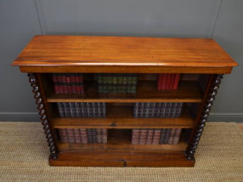 fig 2. Victorian Mahogany Antique Open Bookcase with Barley Twist Columns.
