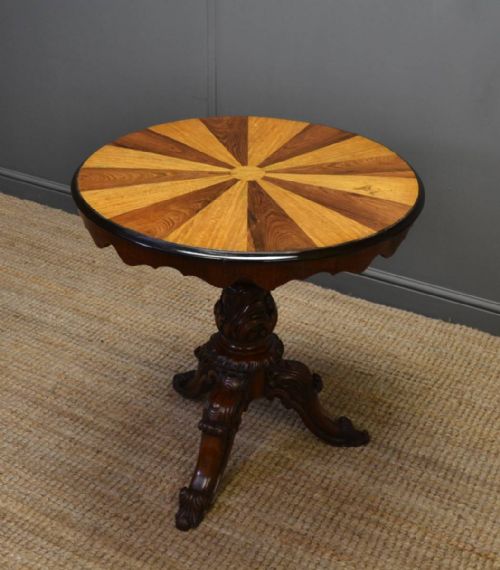 Stunning Antique Victorian Segmented Rose and Satinwood Top Occasional Table.