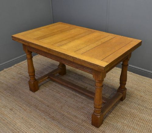 Solid Oak Edwardian Arts & Crafts Antique Draw Leaf Refectory Table.