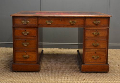 Victorian Walnut Antique Pedestal Desk.