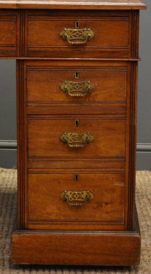 fig 1. Victorian Walnut Antique Pedestal Desk.