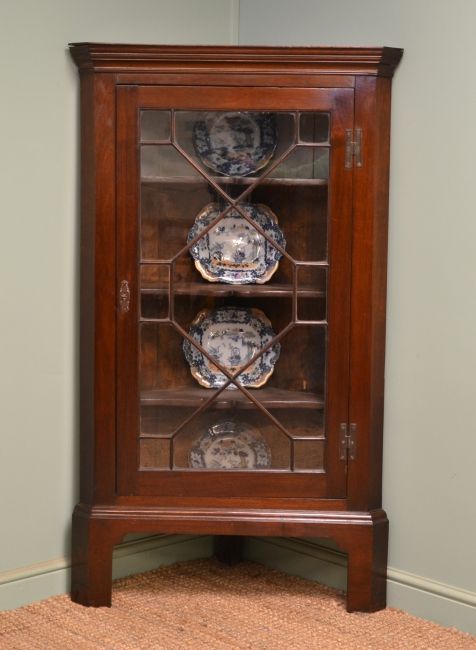 Georgian Floor Standing Glazed Mahogany Antique Corner Cupboard.