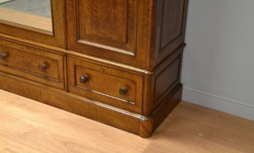 fig 1. Striking Quality Birds Eye Maple Antique Triple Wardrobe.