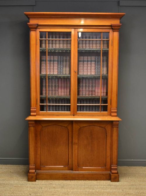 Superb Quality Walnut Arts & Crafts Antique Glazed Bookcase.
