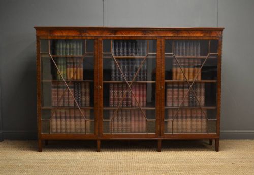 Superb Quality Antique Edwardian Mahogany Three Door Glazed Bookcase - By Duce & Co.