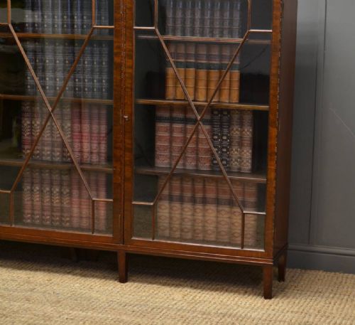 fig 1. Superb Quality Antique Edwardian Mahogany Three Door Glazed Bookcase - by Duce & Co.