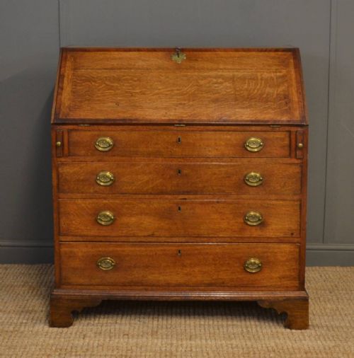 Quality Georgian Oak Antique Bureau with Mahogany Cross Banding.