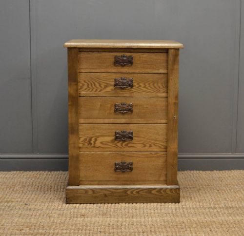 Unusually Small Victorian Antique Ash Wellington Chest.