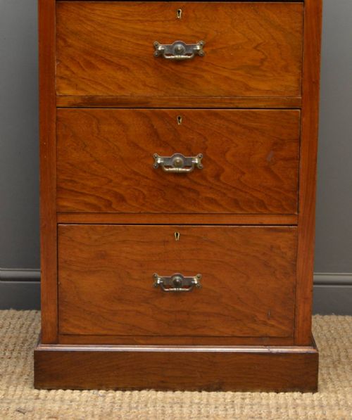 fig 1. Unusual Tall Slim Victorian Walnut Antique Chest of Drawers.
