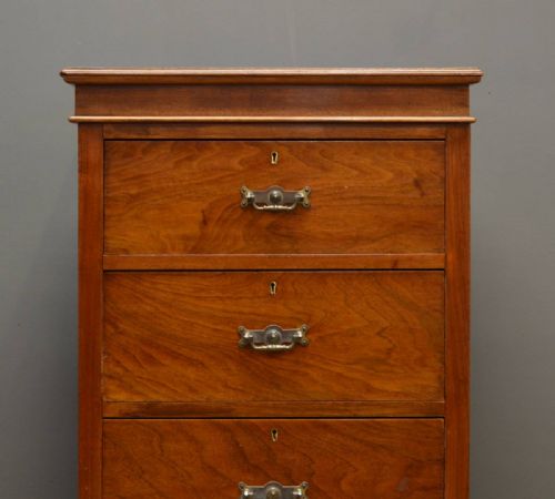fig 2. Unusual Tall Slim Victorian Walnut Antique Chest of Drawers.