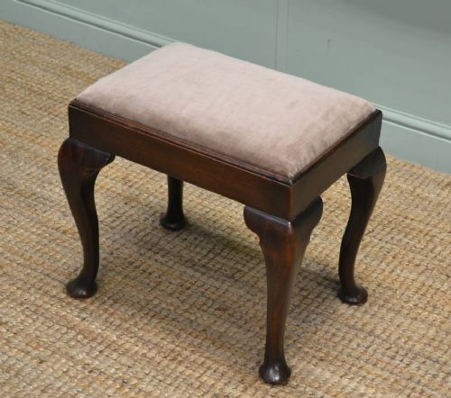 Edwardian Walnut Antique Queen Anne Design Upholstered Stool.